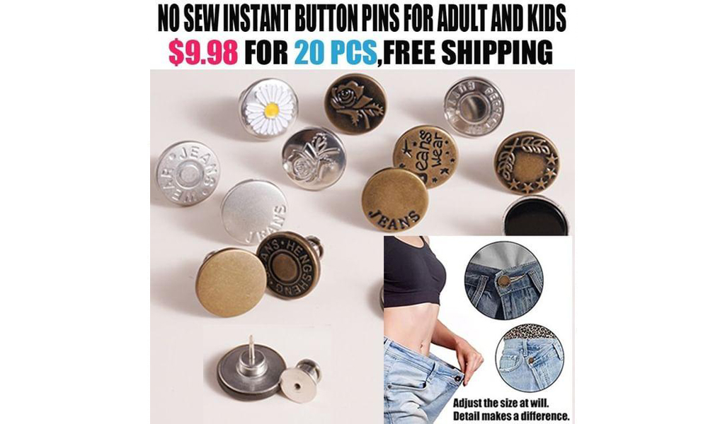 No Sew Adjustable Jean Button Pins Metal Clips Snap Tack For Adult And Kids?+Free Shipping!