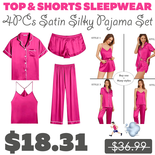 4PCs Satin Silky Pajama Set Only $18.31 (Regularly $36.99)