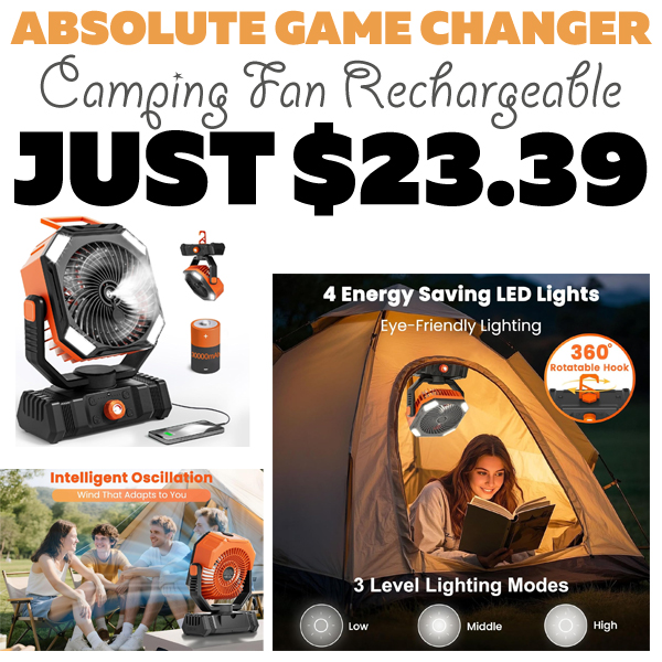 Camping Fan Rechargeable Only $23.39 (Regularly $38.99)