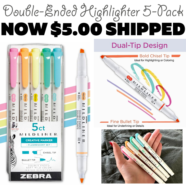 Double-Ended Highlighter 5-Pack Only $5.00 (Regularly $10.95)