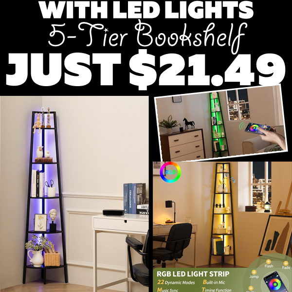 5-Tier Bookshelf with LED Lights Only $21.49 (Regularly $56.99)