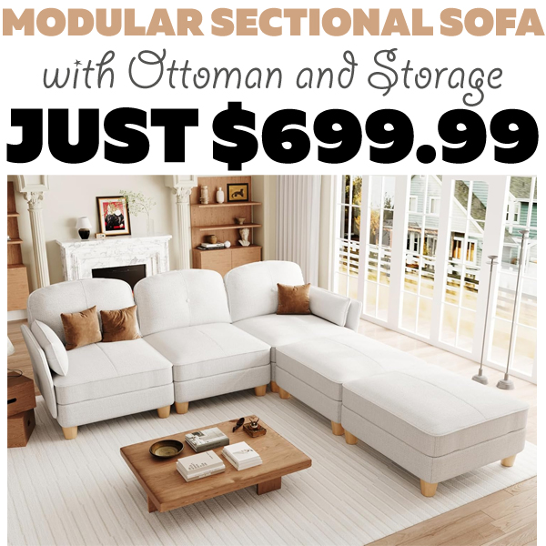 Modular Sectional Sofa with Ottoman and Storage Only $699.99 (Regularly $899.99)