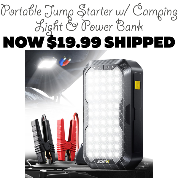 Portable Jump Starter w/ Camping Light & Power Bank Only $19.99 (Regularly $59.99)