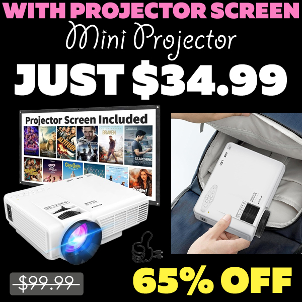 Mini Projector with Projector Screen Only $34.99 (Regularly $99.99)