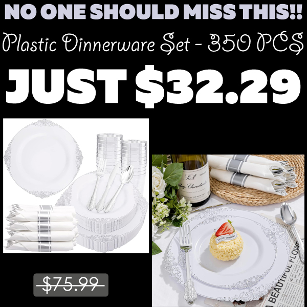 Plastic Dinnerware Set - 350 PCS Only $32.29 (Regularly $75.99)