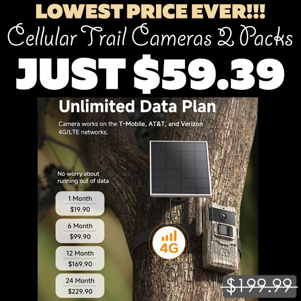 Cellular Trail Cameras 2 Packs Only $59.39 (Regularly $199.99)