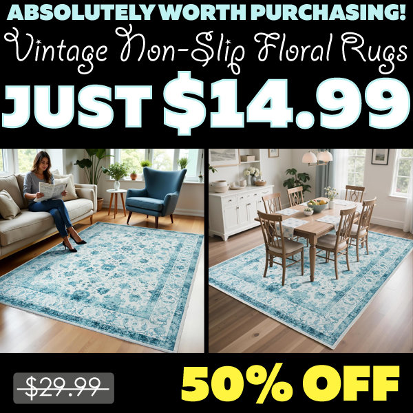 Vintage Non-Slip Floral Rugs Only $14.99 (Regularly $29.99)