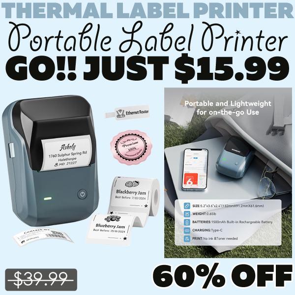 Portable Label Printer Only $15.99 (Regularly $39.99)