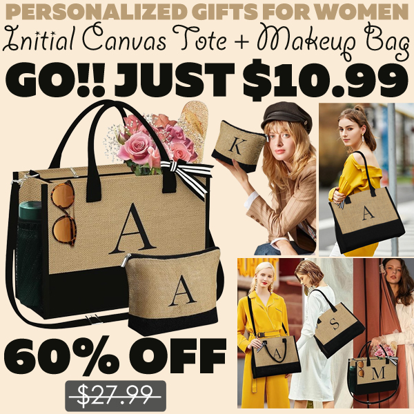 Initial Canvas Tote + Makeup Bag Only $10.99 (Regularly $27.99)