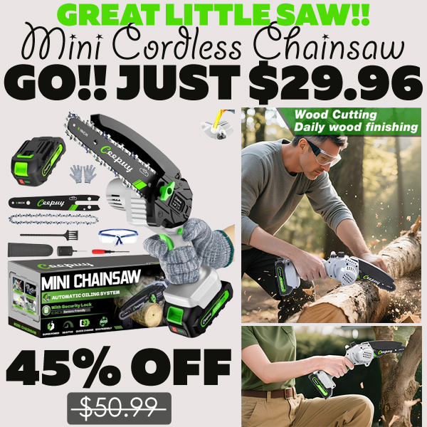 Mini Cordless Chainsaw Only $29.96 (Regularly $50.99)