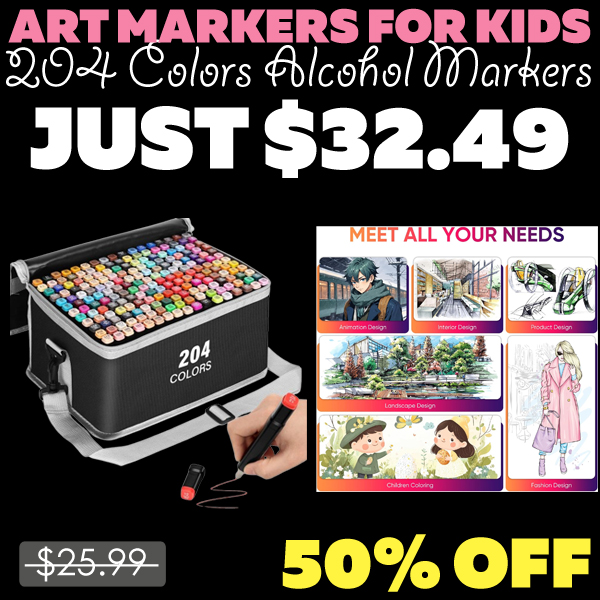 204 Colors Alcohol Markers Only $32.49 (Regularly $64.99)