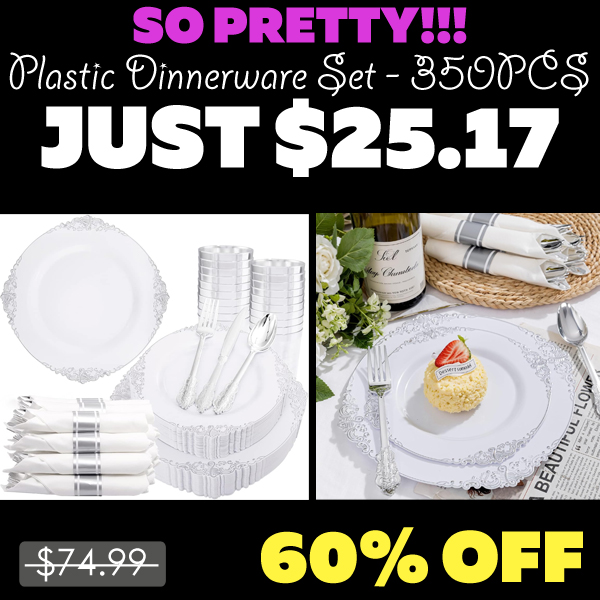 Plastic Dinnerware Set - 350PCS Only $25.17 (Regularly $74.99)