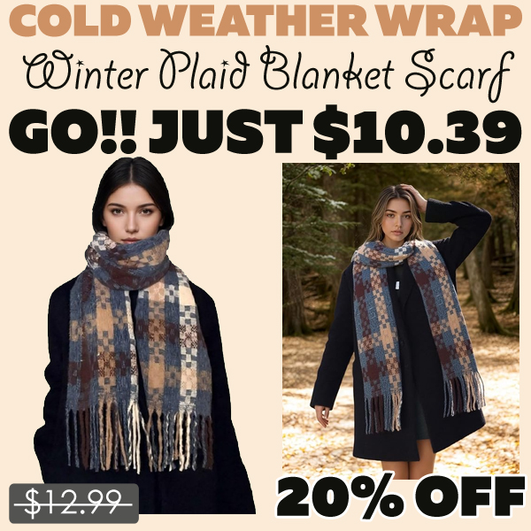 Winter Plaid Blanket Scarf Only $10.39 (Regularly $12.99)