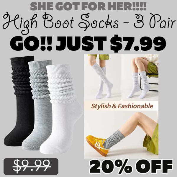 High Boot Socks - 3 Pair Only $7.99 (Regularly $9.99)