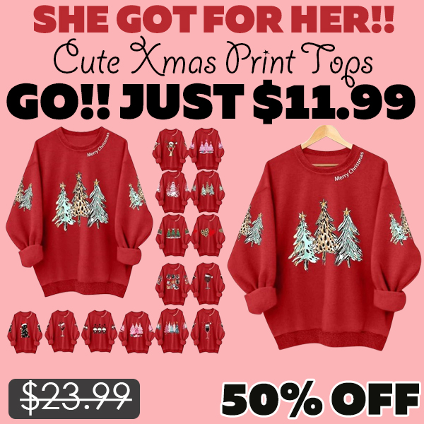 Cute Xmas Print Tops Only $11.99 (Regularly $23.99)