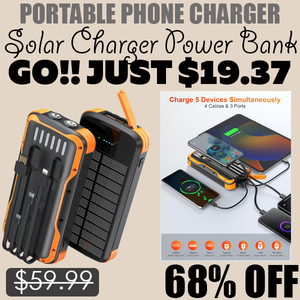 Solar Charger Power Bank Only $19.37 (Regularly $59.99)