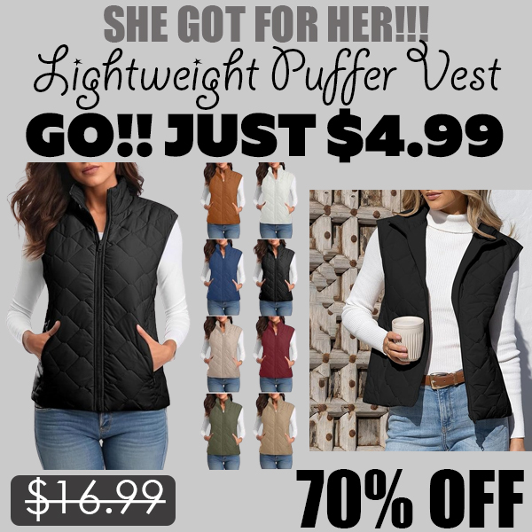 Lightweight Puffer Vest Only $4.99 (Regularly $16.99)