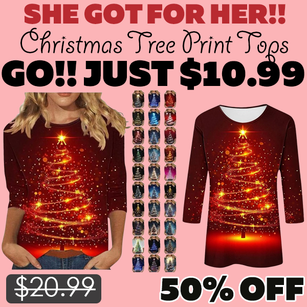 Christmas Tree Print Tops Only $10.99 (Regularly $20.99)