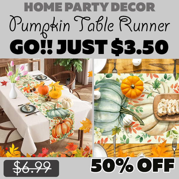 Pumpkin Eucalyptus Leaves Fall Table Runner Only $3.50 (Regularly $6.99)