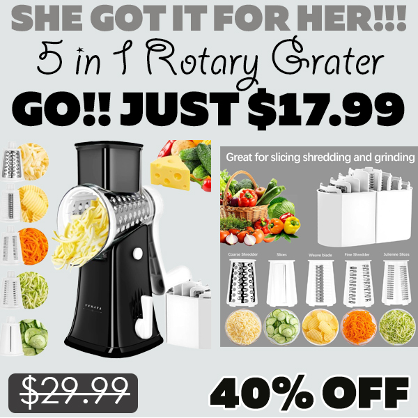 5 in 1 Rotary Grater Only $17.99 (Regularly $29.99)