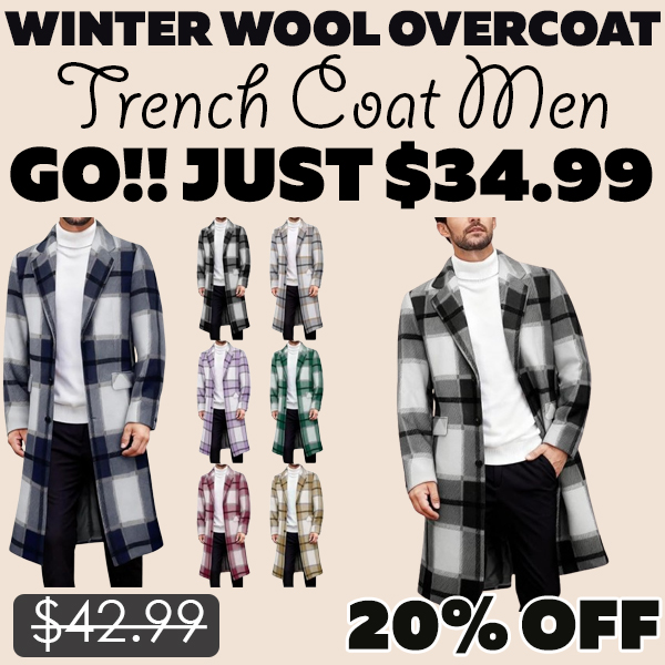 Trench Coat Men Only $34.99 (Regularly $42.99)