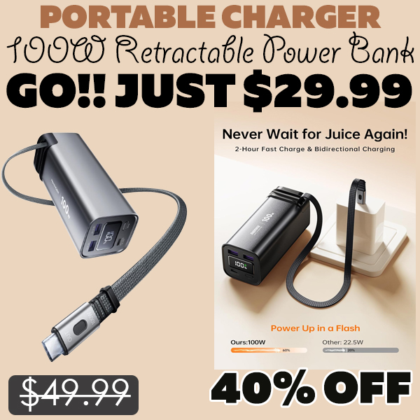 100W Retractable Power Bank Only $29.99 (Regularly $49.99)