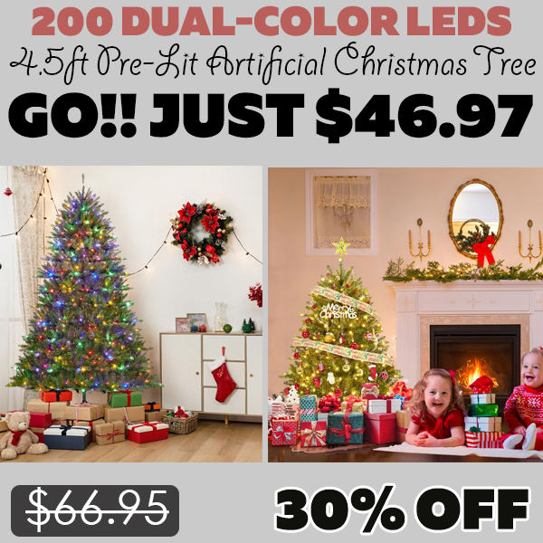 4.5ft Pre-Lit Artificial Christmas Tree Only $46.97 (Regularly $66.95)