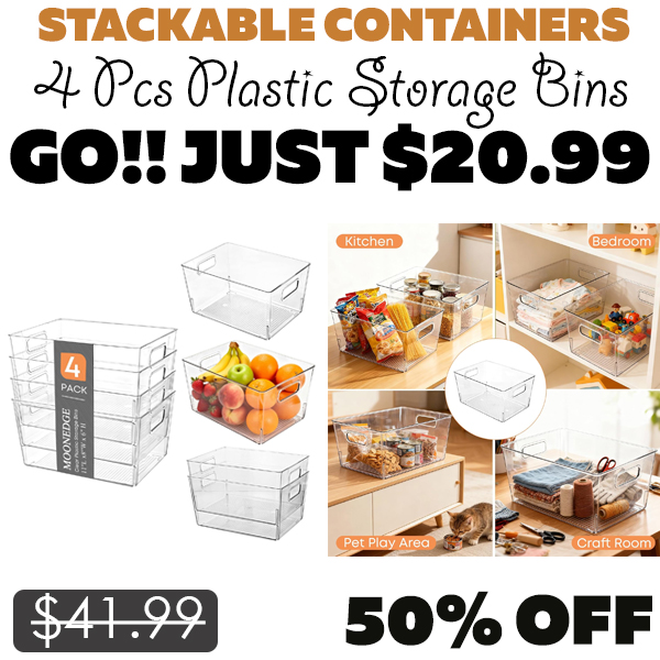 4 Pcs Plastic Storage Bins Only $20.99 (Regularly $41.99)