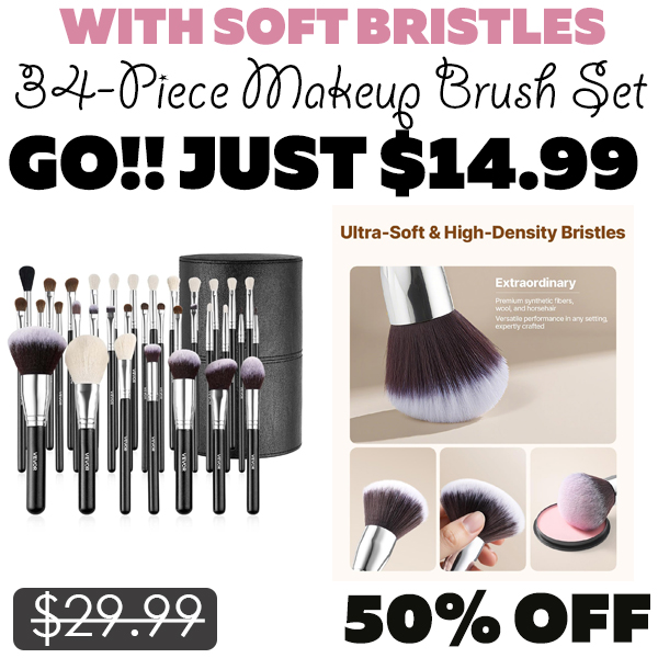 34-Piece Makeup Brush Set Only $14.99 (Regularly $29.99)