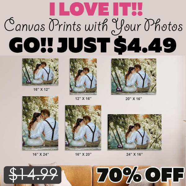 Canvas Prints with Your Photos Only $4.49 (Regularly $14.99)