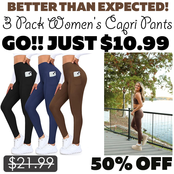 3 Pack Women's Capri Pants Only $10.99 (Regularly $21.99)