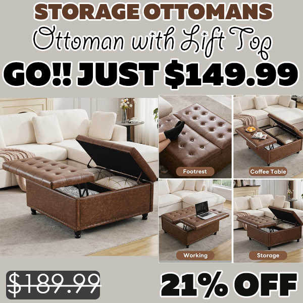 Ottoman with Lift Top Only $149.99 (Regularly $189.99)