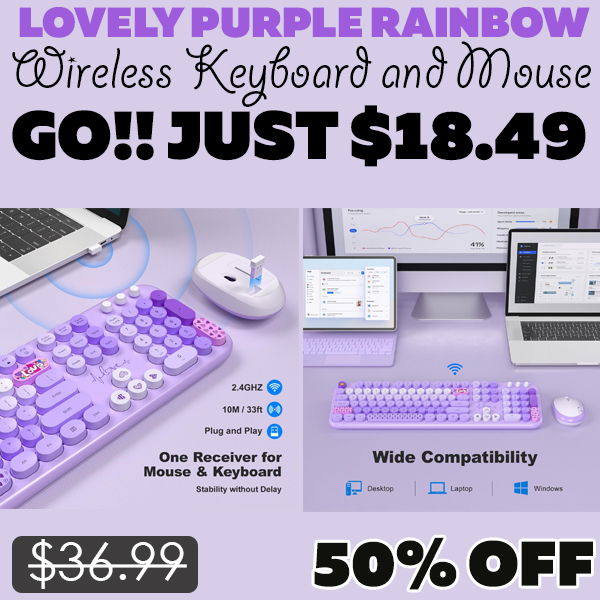 I absolutely love this keyboard and mouse combo! The keys have this soft, creamy sound that’s super satisfying and quiet—perfect for working without distractions. It’s adorable on my desk, the purple rainbow color is so fun and cheerful, and it feels retro in the best way. Score this Wireless Keyboard and Mouse Only $18.49 (Regularly $36.99) when you use promo code TFXRXVUG at checkout. AFFILIATE DISCLOSURE www.whileushop.com is a participant in the Amazon Service LLC Associates program, an advertising program designed to provide sites a way to earn advertising fees for promoting merchandises linking to amazon.com.