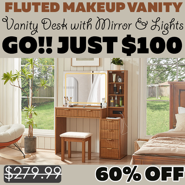 Vanity Desk with Mirror and Lights Only $100 (Regularly $279.99)