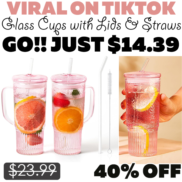Glass Cups with Lids & Straws Only $14.39 (Regularly $23.99)