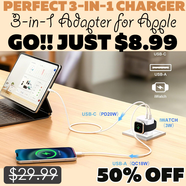 3-in-1 Adapter for Apple Only $30.00 (Regularly $29.99)