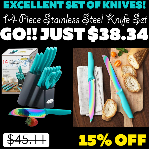 14 Piece Stainless Steel Knife Set Only $38.34 (Regularly $45.11)