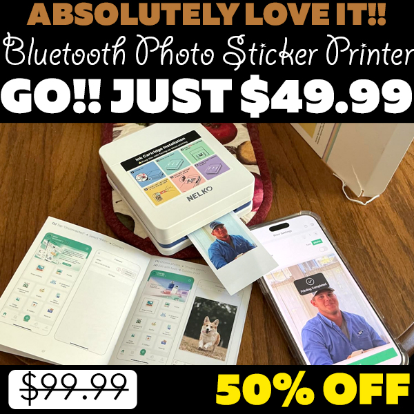 Bluetooth Photo Sticker Printer Only $49.99 (Regularly $99.99)