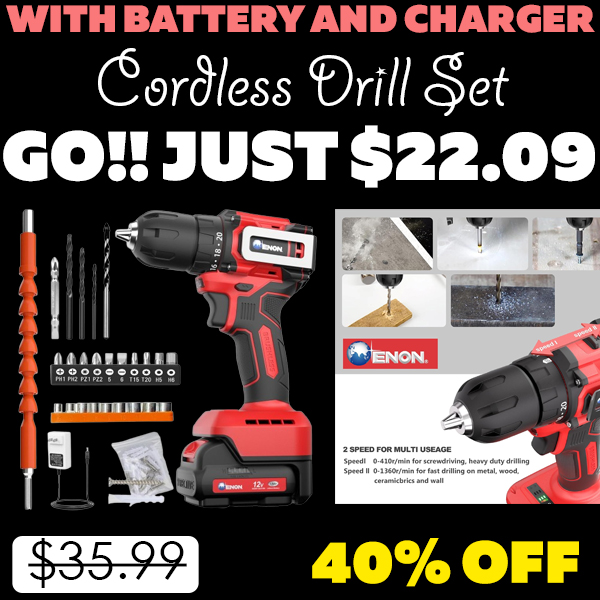 Cordless Drill Set Only $15.49 (Regularly $35.99)