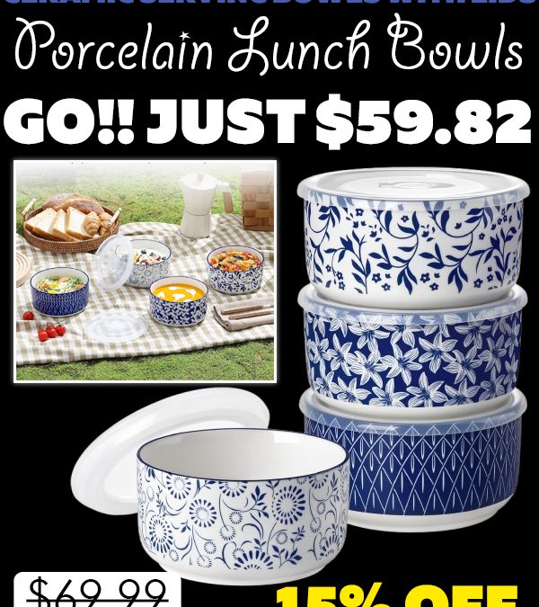 Porcelain Lunch Bowls with Lids 4-Pack Only $59.82 (Regularly $69.99)