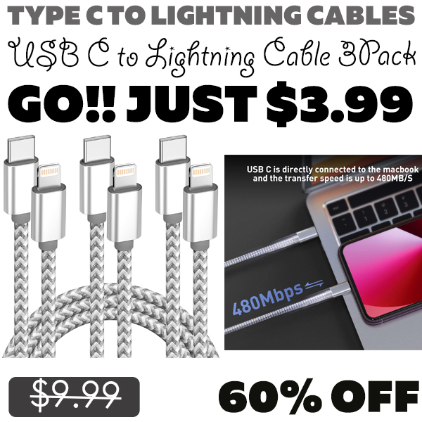 USB C to Lightning Cable 3Pack Only $3.99 (Regularly $9.99)