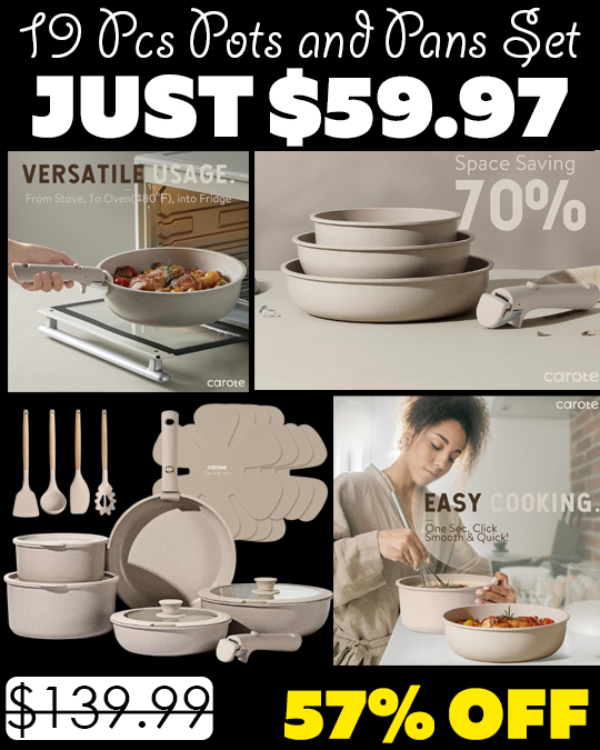 19Pcs Pots and Pans Set Only $59.97 (Regularly $139.99)