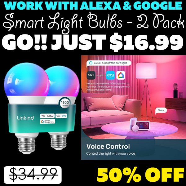 Smart Light Bulbs - 2 Pack Only $16.99 (Regularly $34.99)