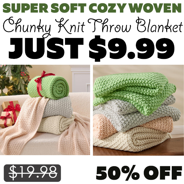 Chunky Knit Throw Blanket Only $9.99 (Regularly $19.98)