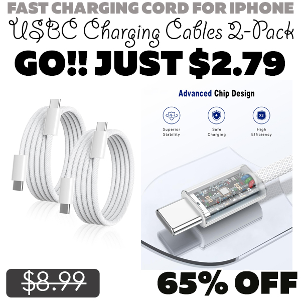 USBC Charging Cables 2-Pack Only $2.79 (Regularly $8.99)