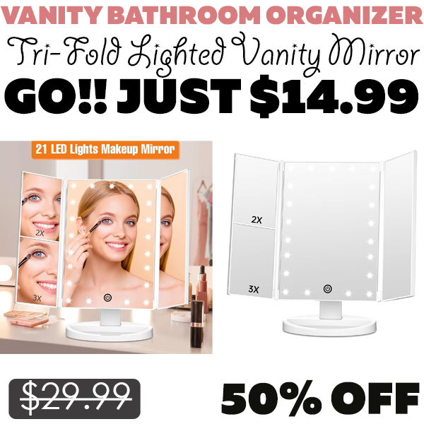 Tri-Fold Lighted Vanity Mirror Only $14.99 (Regularly $29.99)