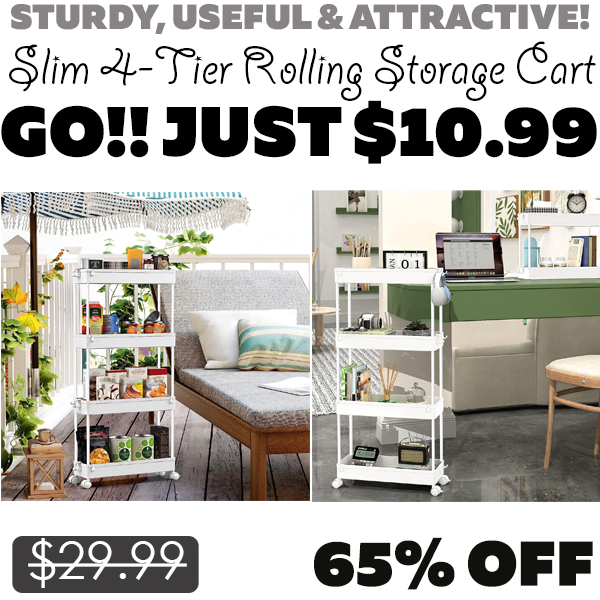 Slim 4-Tier Rolling Storage Cart Only $10.99 (Regularly $29.99)