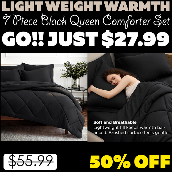 7 Piece Black Queen Comforter Set Only $27.99 (Regularly $55.99)
