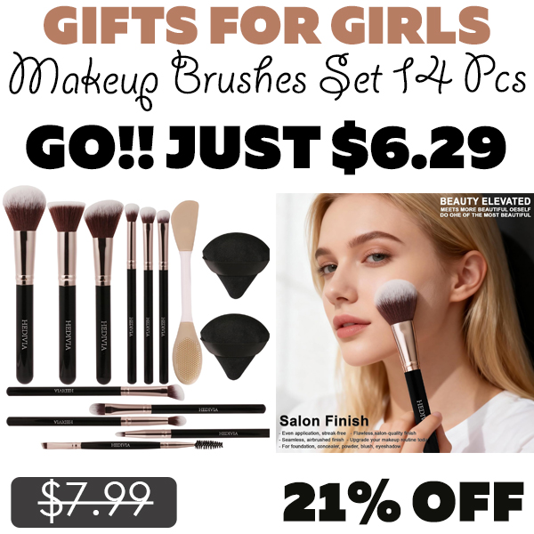 Makeup Brushes Set 14 Pcs Only $6.29 (Regularly $7.99)