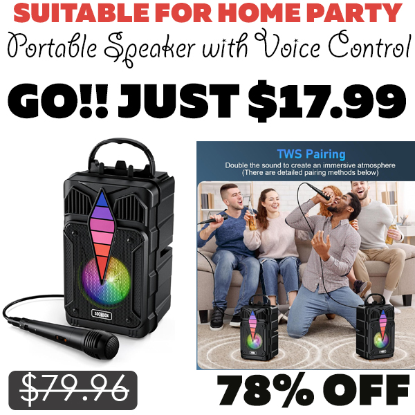 Portable Speaker with Voice Control Only $17.99 (Regularly $79.96)